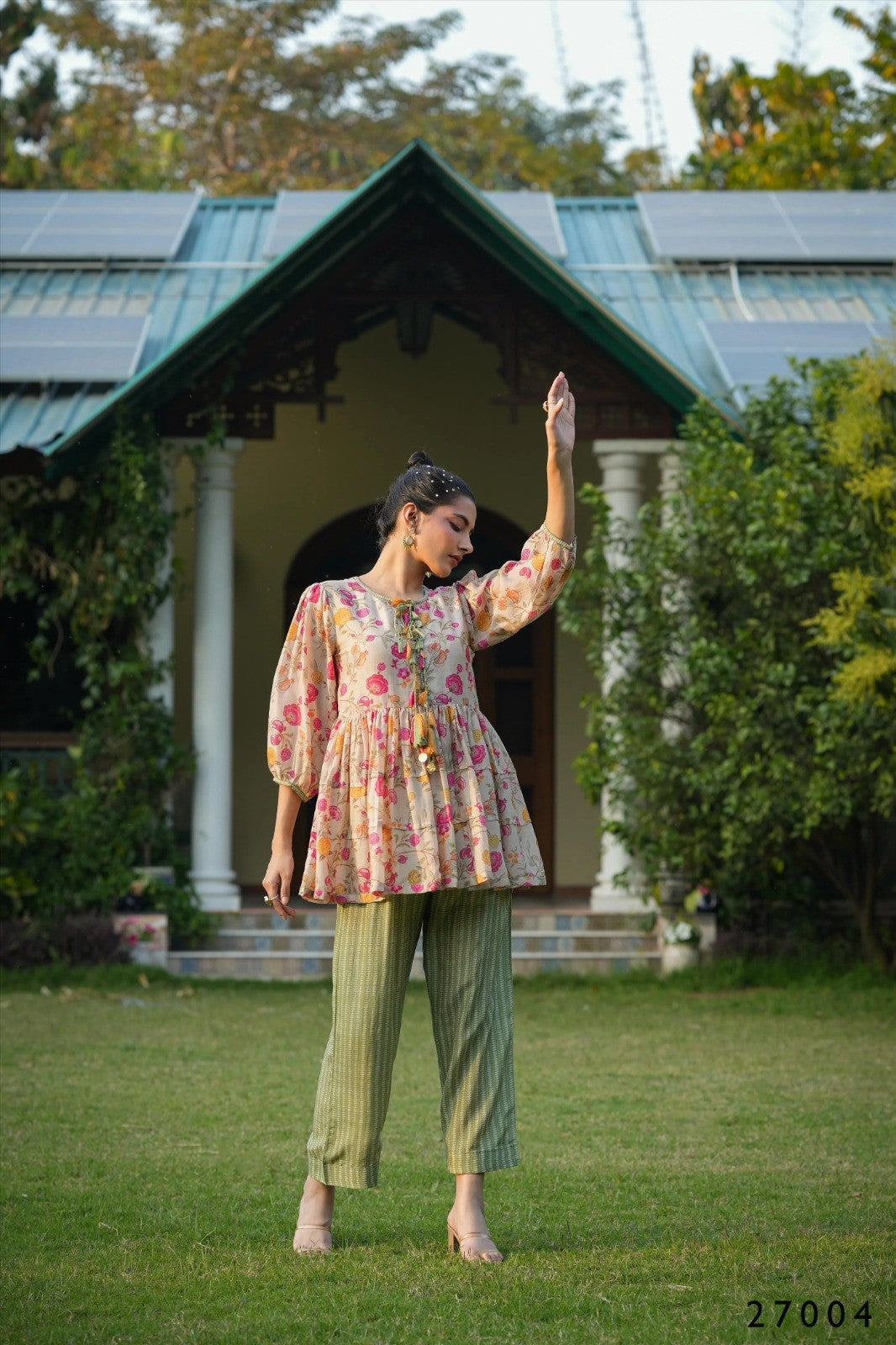 Floral Print Peplum Top & Palazzo Set