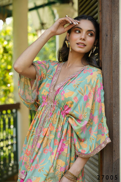 Floral Print Kaftan Tunic with Palazzo