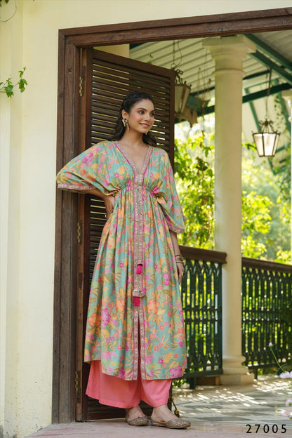 Floral Print Kaftan Tunic with Palazzo