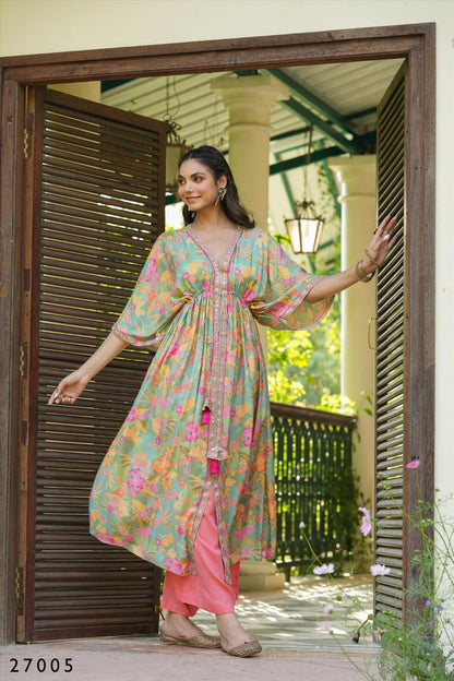 Floral Print Kaftan Tunic with Palazzo