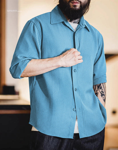 Sky Blue Long Sleeve Waffle Shirt