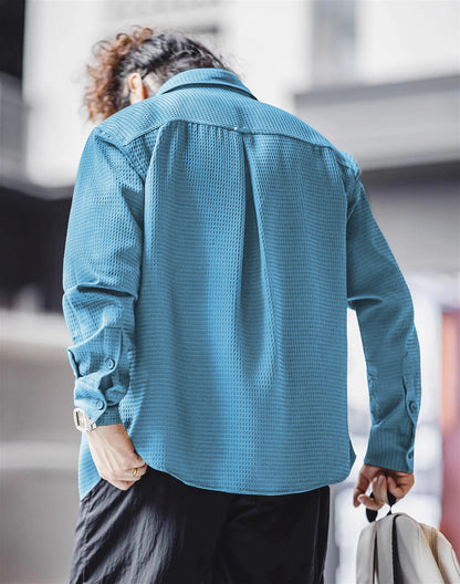 Sky Blue Long Sleeve Waffle Shirt