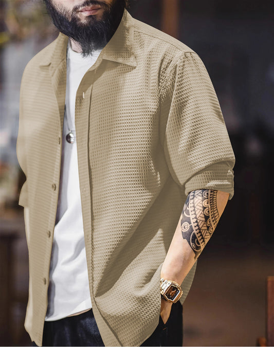 Beige  Long Sleeve Waffle Shirt