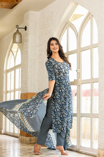 Floral Printed Straight Kurta and pant set with Dupatta