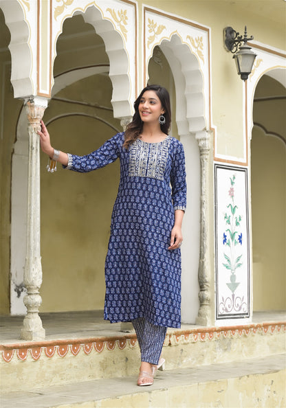 Simple and Designer Kurta set with Bottom and Dupatta in Blue Color