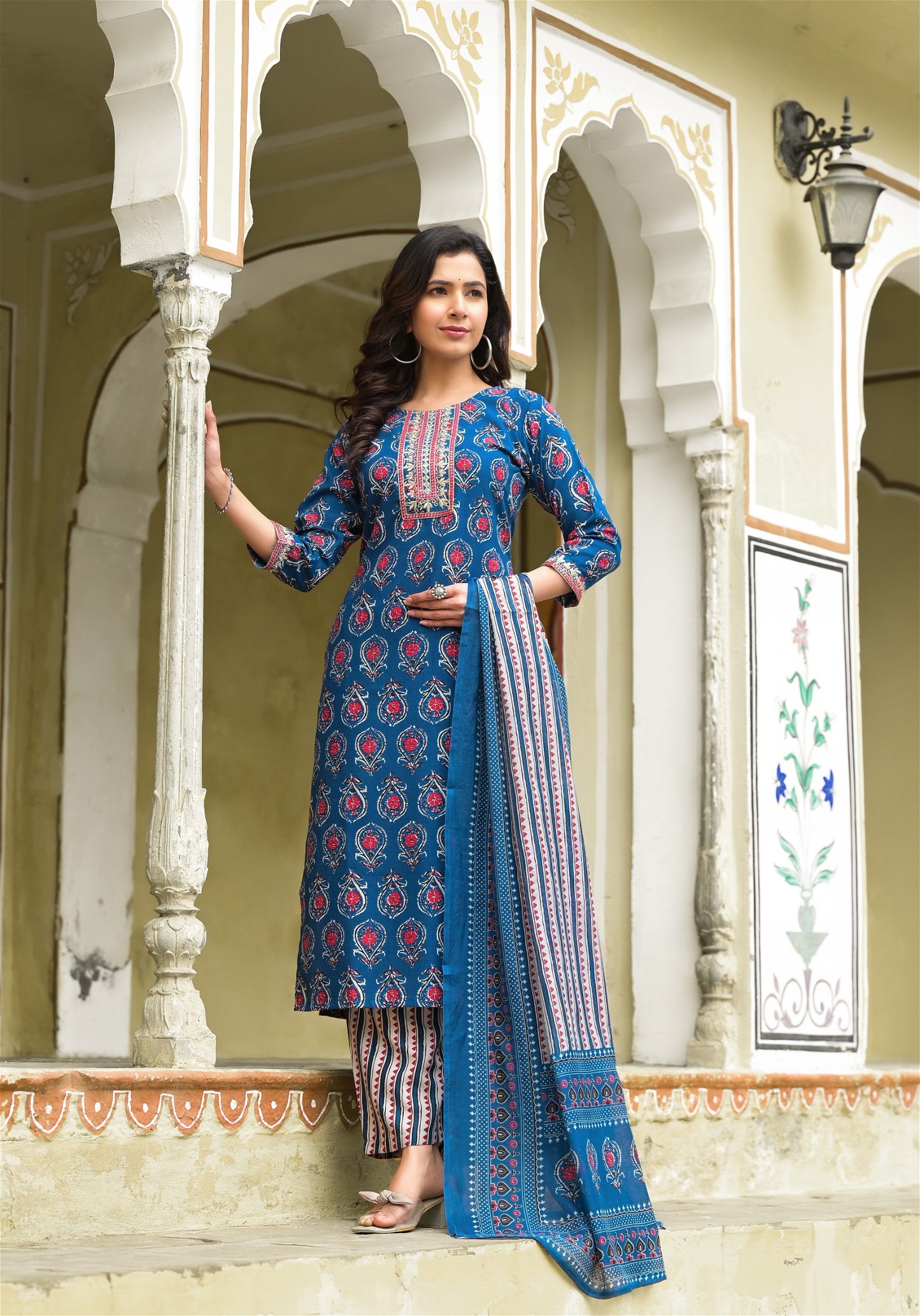 Aqua Blue color Simple and Beautiful Kurta set With Bottom and Dupatta