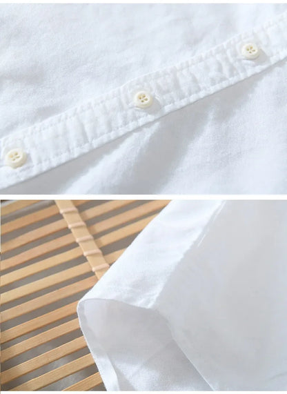 White Cotton Solid Color Casual Long Sleeved Shirt