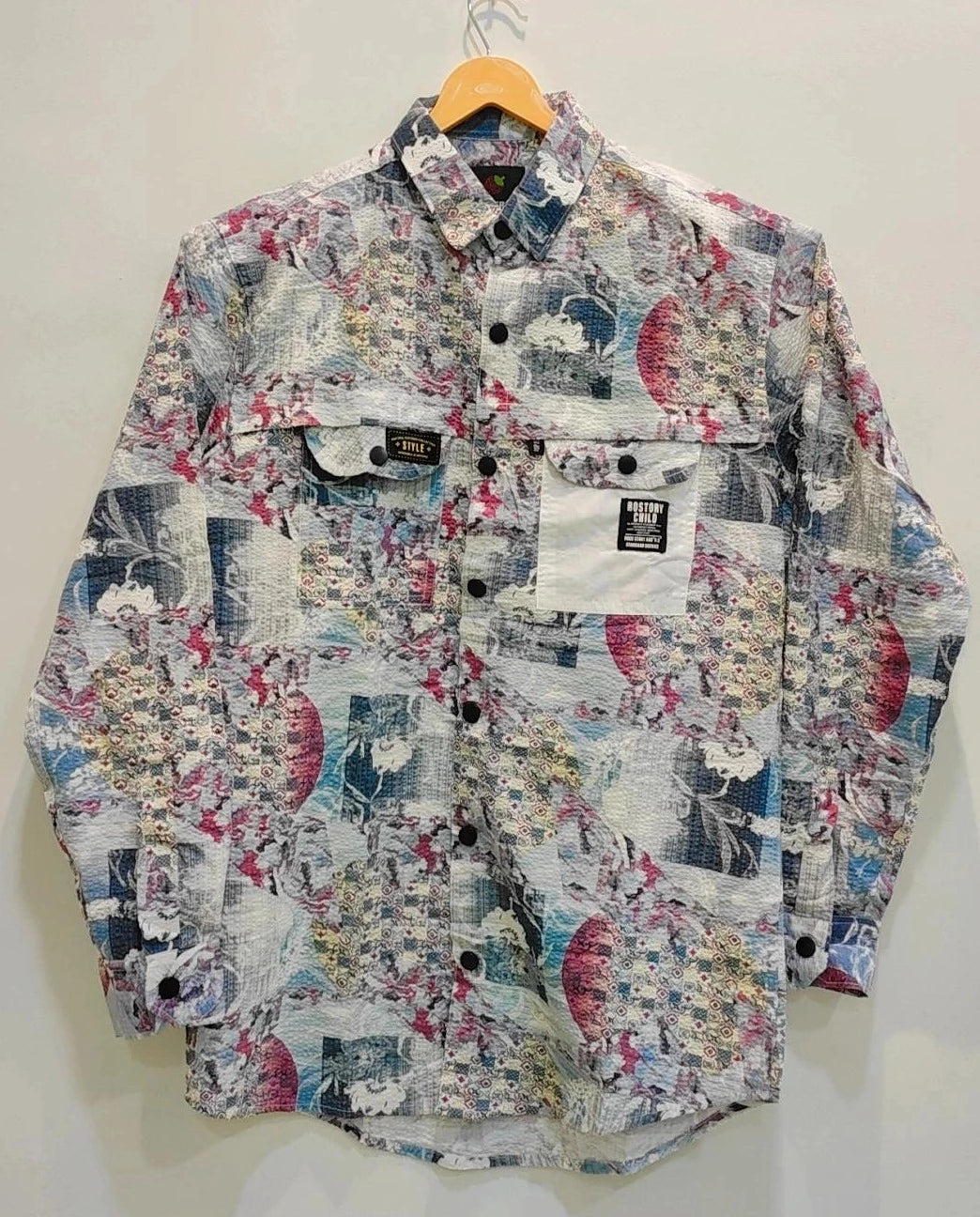 Imported popcorn fabric printed shirt