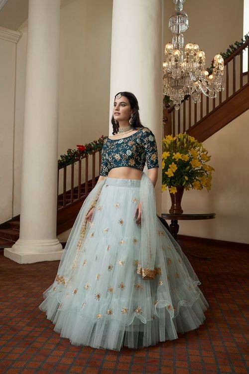 Sky blue lehenga with heavy net with net dupatta