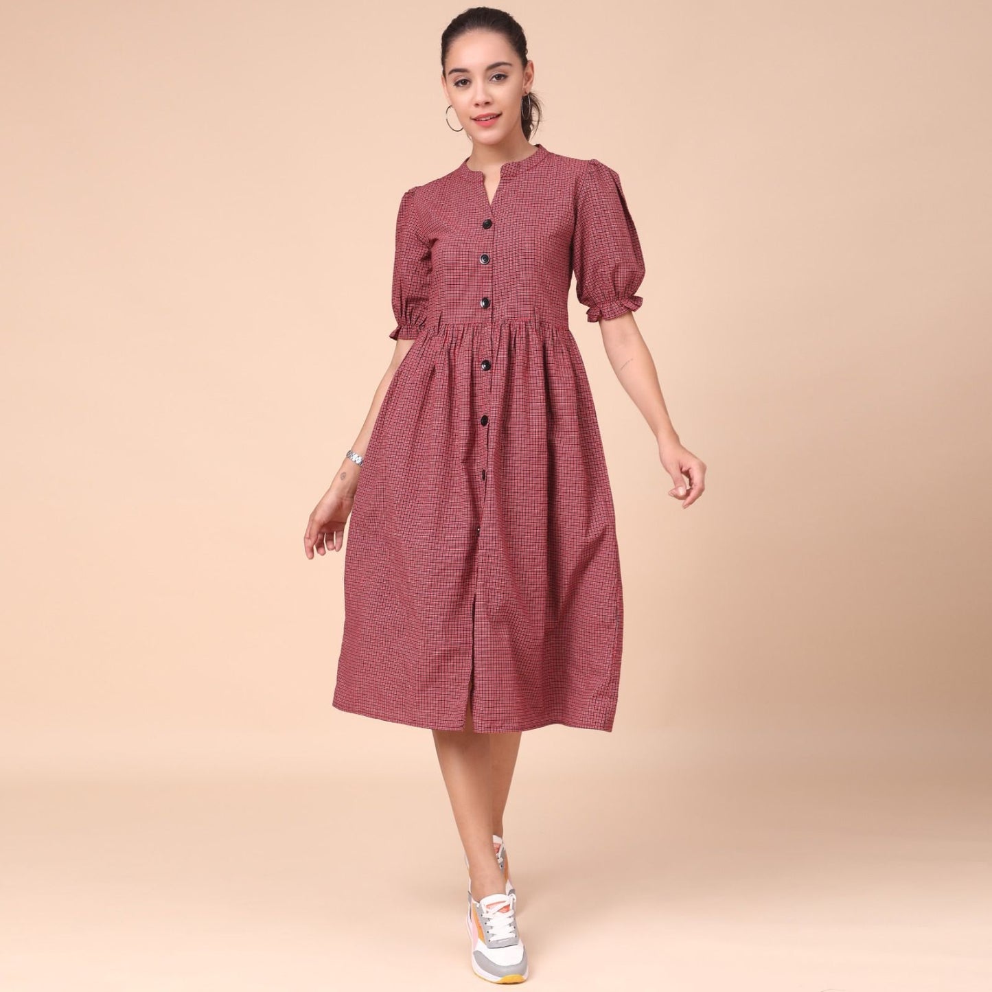 Women's Cotton Knee Length Fit And Flare Dress