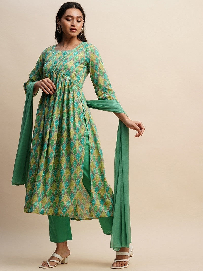 Latest Beautiful Designer Sea Green Color kurti, pant with dupatta