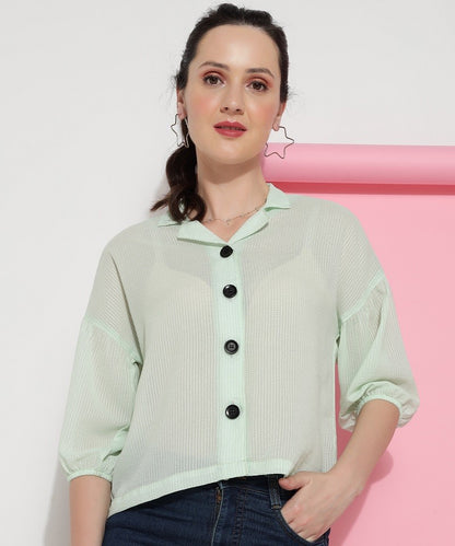 Green Plain Casual Wear Shirt For Women