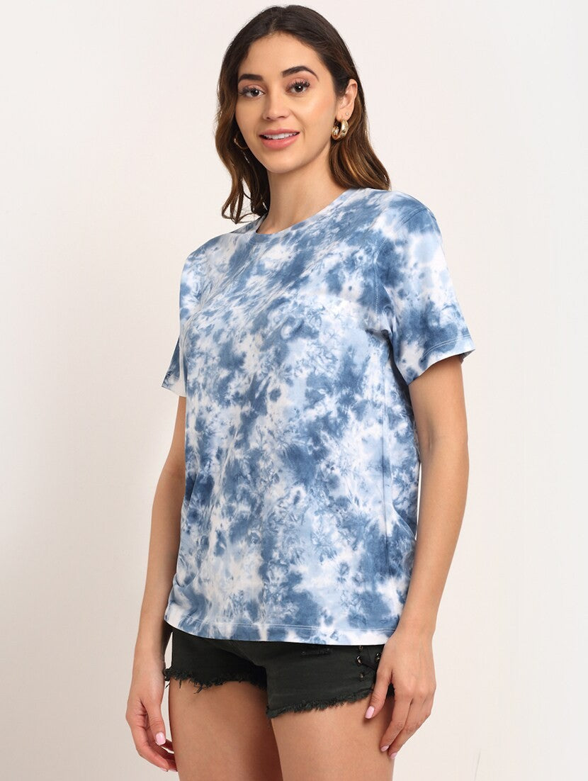 Round Neck Tie & Dye Regular Tshirt For Women