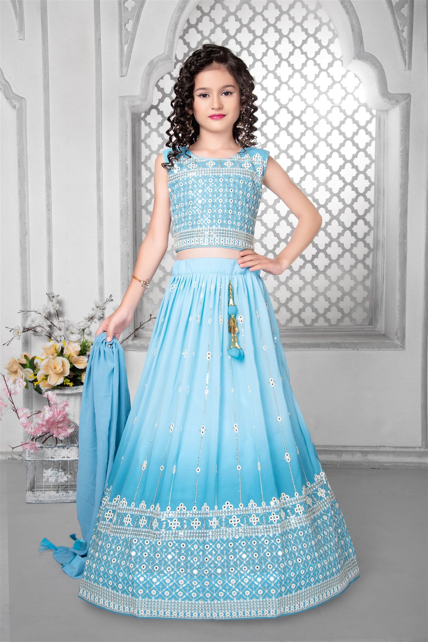 Partywear Readymade Crop Tops Designs Lehenga Kids Wear Collection 640B