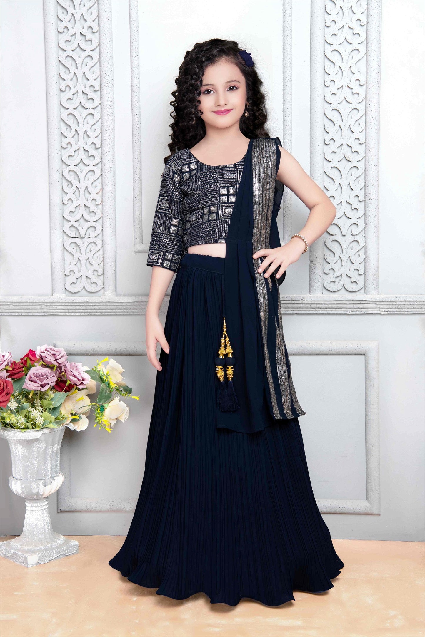 Nice Georgette Midnight Blue Kids Lehenga Choli 635A