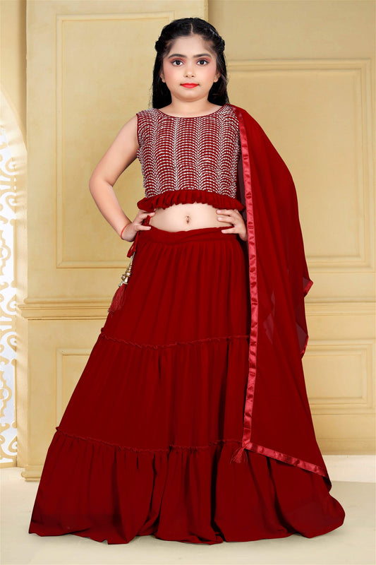 Maroon Georgette Embroidered Festive Wear Designer Lehenga Choli 619B