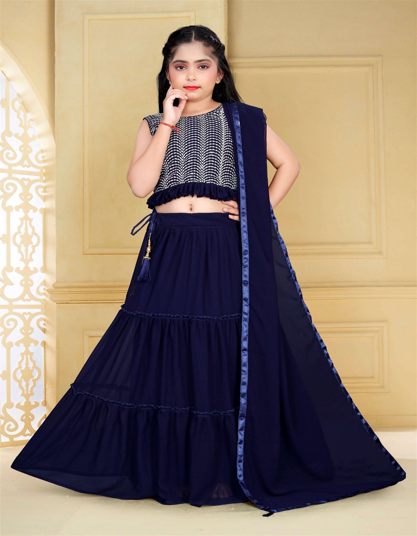 Navy Blue Georgette Embroidered Festive Wear Designer Lehenga Choli 619A