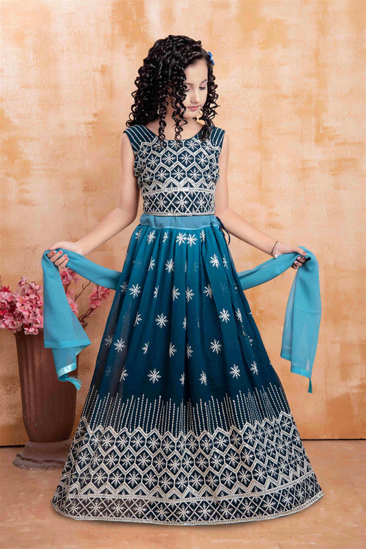 Georgette Lakhnavi Work Lehenga Choli In Rama Colour 621B