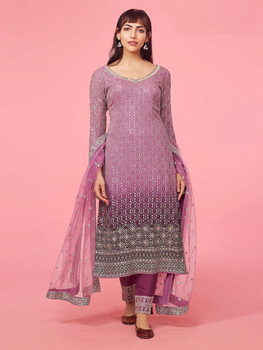 Semi Stitched Georgette Salwar Suit Embroidered Sequence Jari Work