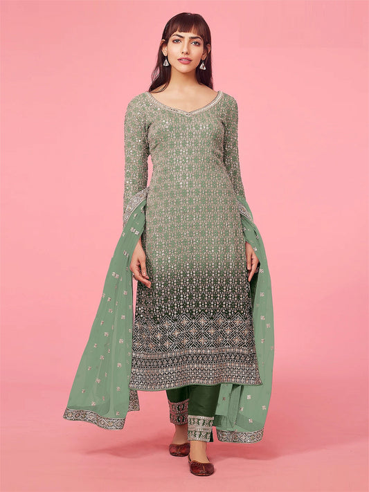 Semi Stitched Georgette Salwar Suit Embroidered Sequence Jari Work