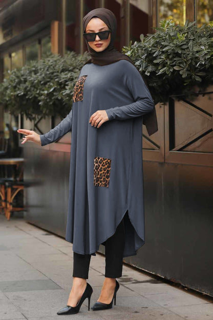 Grey Pocket Style Full Sleeves Stylish Abaya