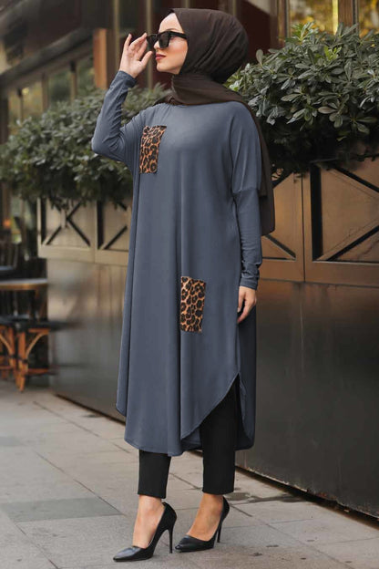 Grey Pocket Style Full Sleeves Stylish Abaya