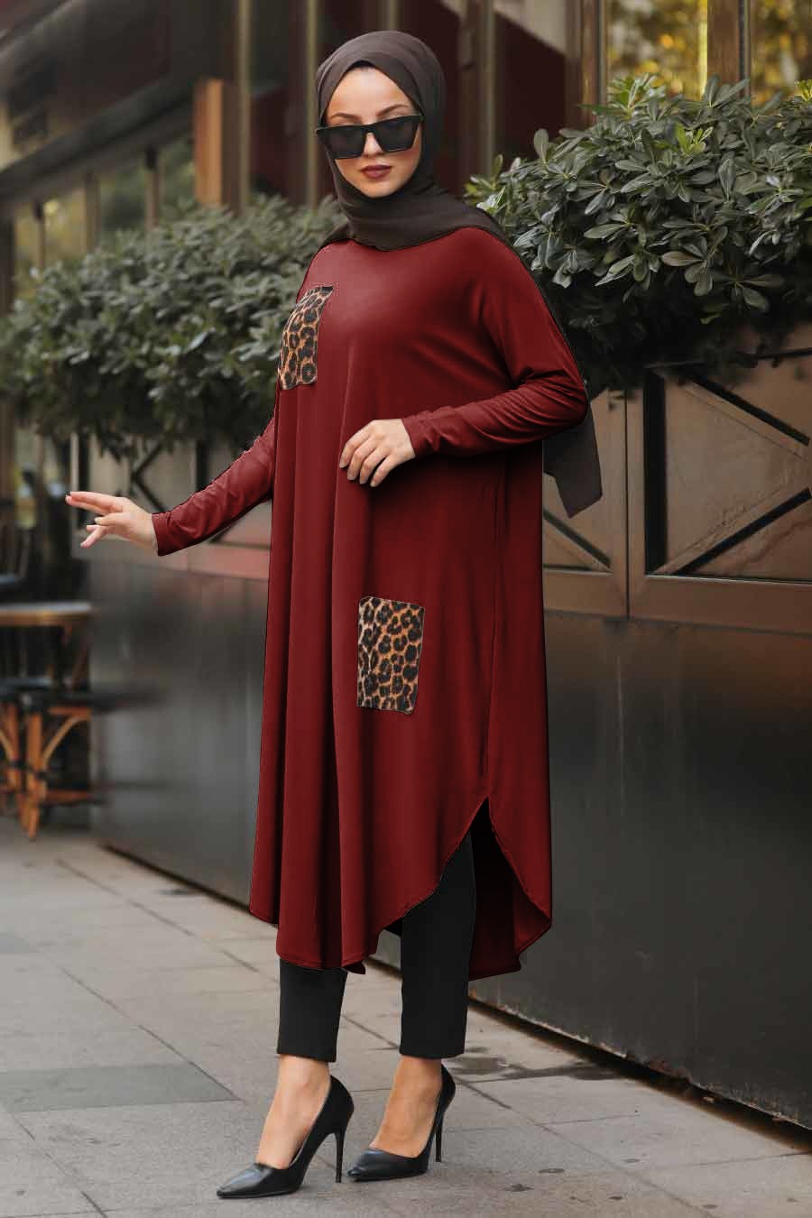 Maroon Pocket Style Full Sleeves Stylish Abaya