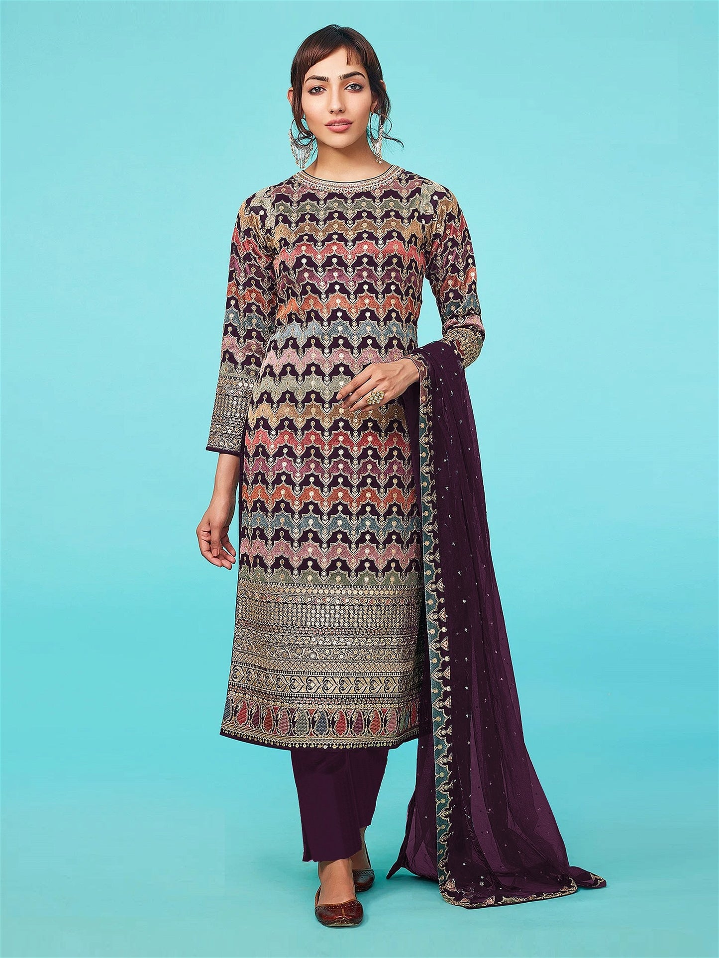 Georgette Party Wear Salwar Kameez with Embroidered and Squence work