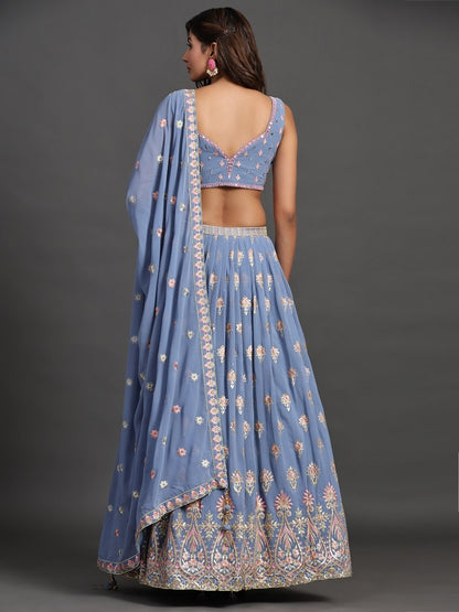 Powder Blue Georgette Party Look Elegant Lehenga Choli