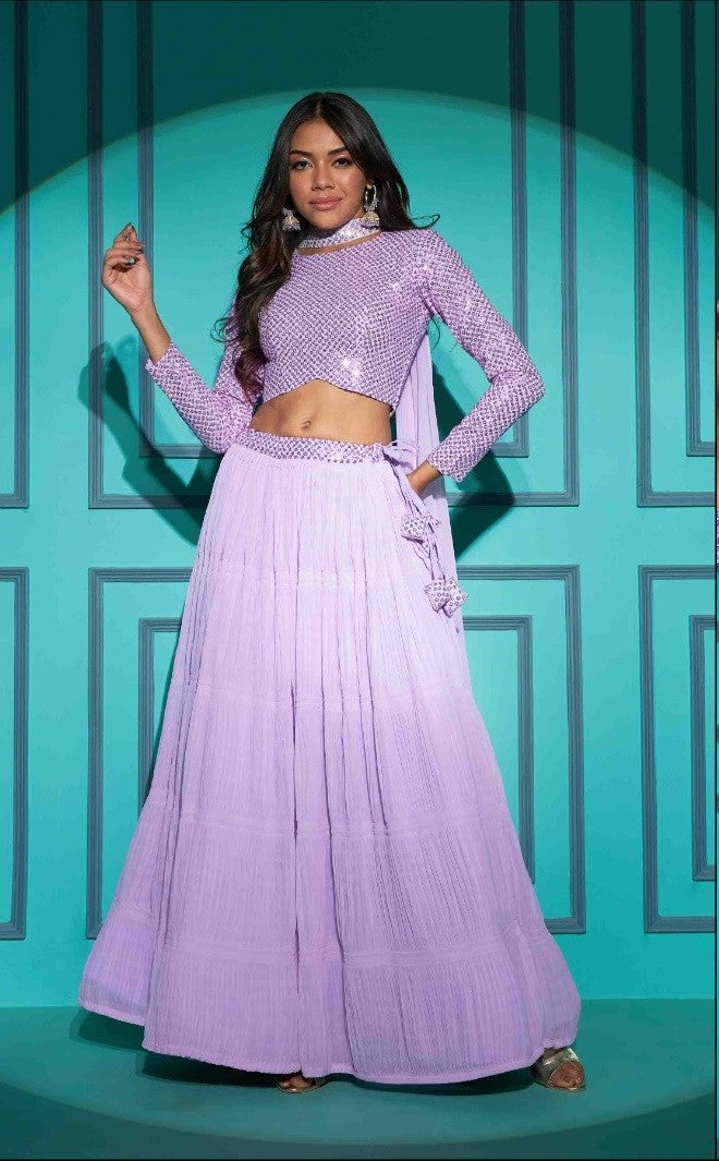 Purple  Plitting Pattern Stylish Lehenga