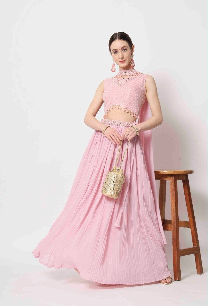 Pink Crush Pattern Party Wear Lehenga