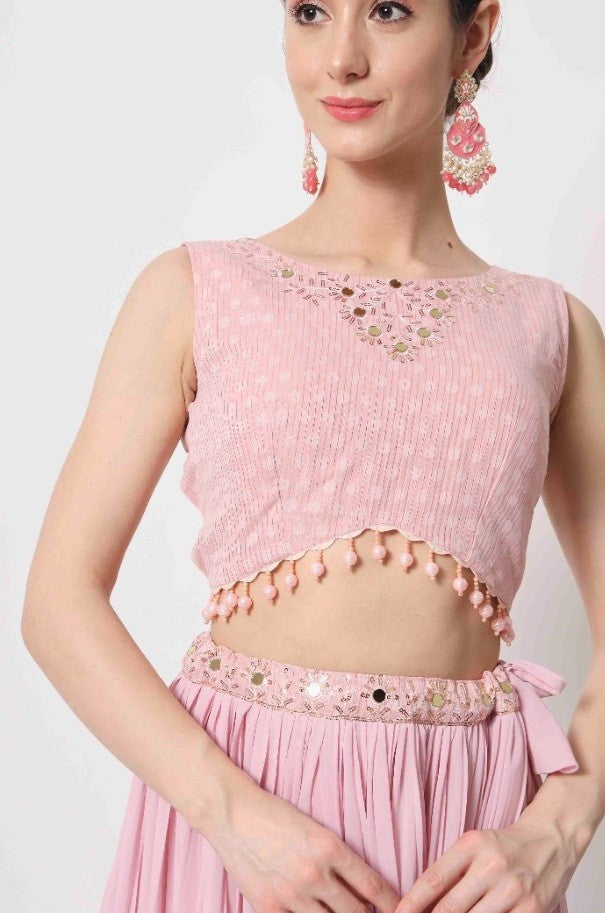 Pink Crush Pattern Party Wear Lehenga