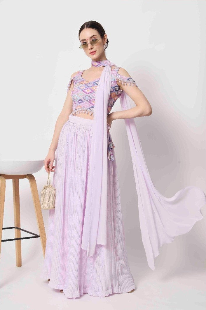 Lavender Crush Pattern Party Wear Lehenga