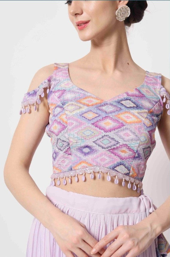 Lavender Crush Pattern Party Wear Lehenga