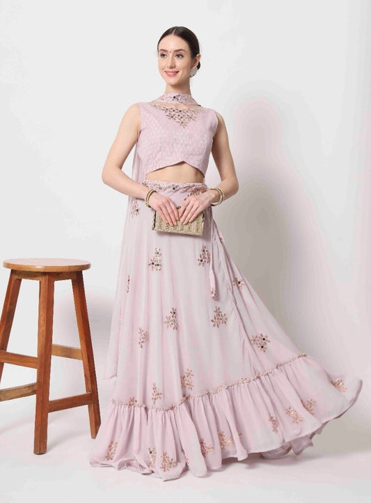 Dusty Pink Crush Pattern Party Wear Lehenga