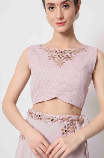 Dusty Pink Crush Pattern Party Wear Lehenga