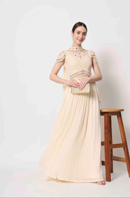 Beige Pattern Party Wear Lehenga