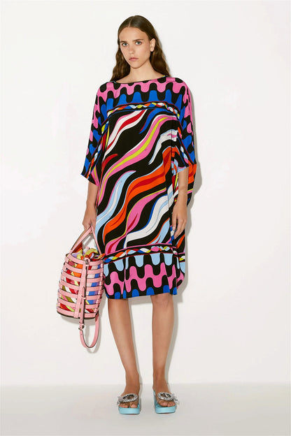 Printed Colorful Kaftan in Silk Crepe Fabric