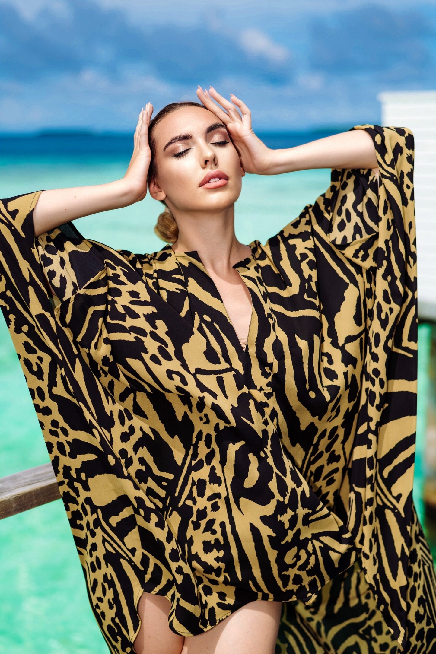 Printed Yellow Kaftan In Silk Fabric