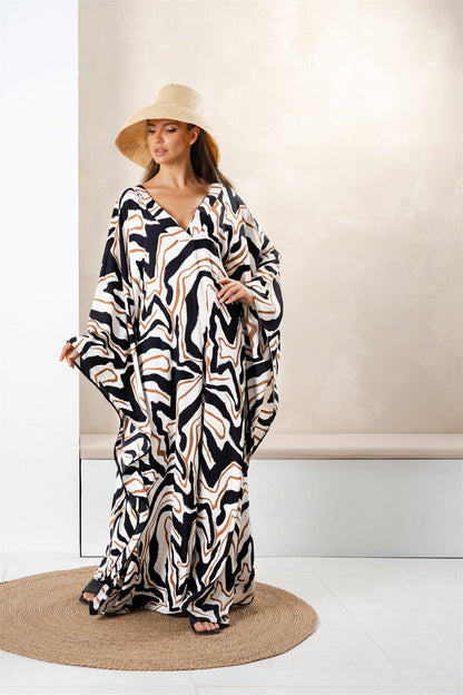 Women Printed Long Kaftan In Silk Fabric