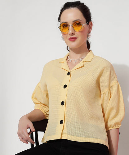 Peach Yellow Georgette Casual Women's Shirt