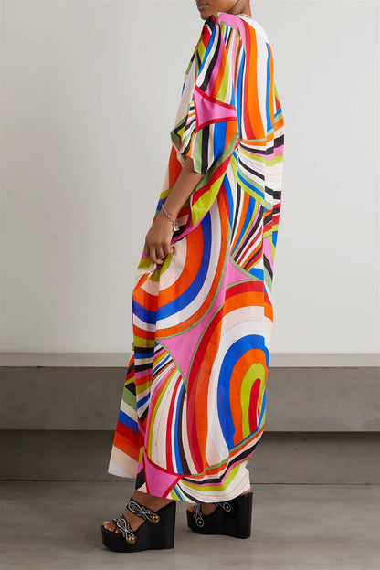 Printed Colorful Soft Cotton Blend Kaftan