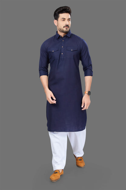 Navy Blue Colour Mens Pathani Kurta Pajama