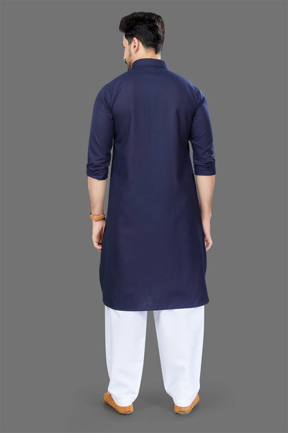 Navy Blue Colour Mens Pathani Kurta Pajama