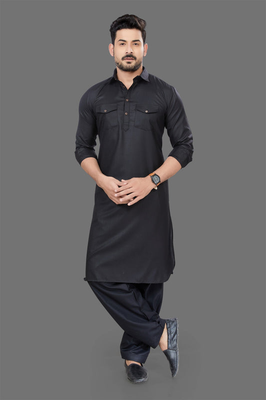 Black Colour Mens Pathani Kurta Pajama