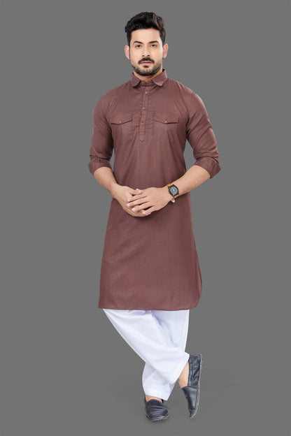 Brown Colour Casual Wear Mens Pathani Kurta Pajama