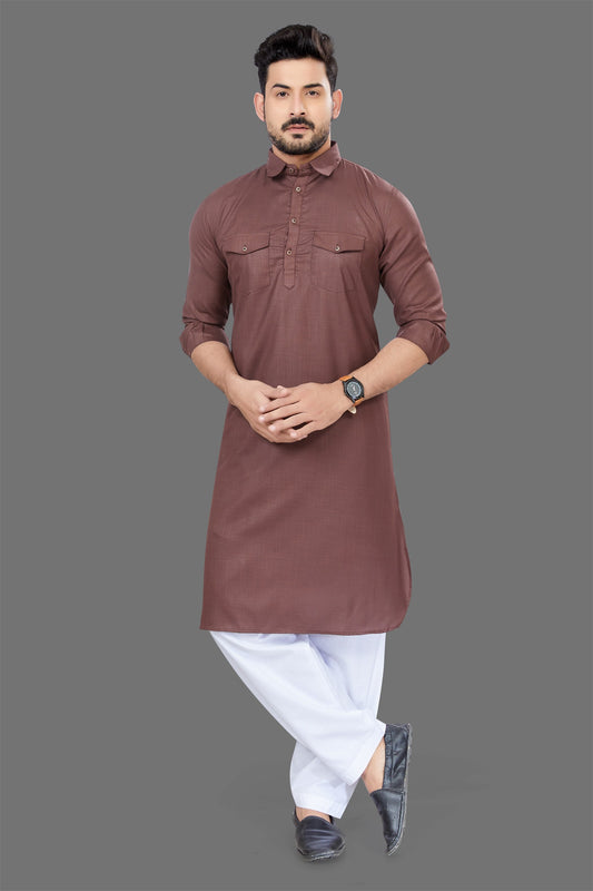 Brown Colour Casual Wear Mens Pathani Kurta Pajama