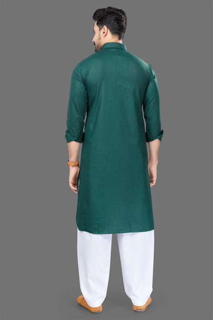 Bottle Green Colour Mens Pathani Kurta Pajama