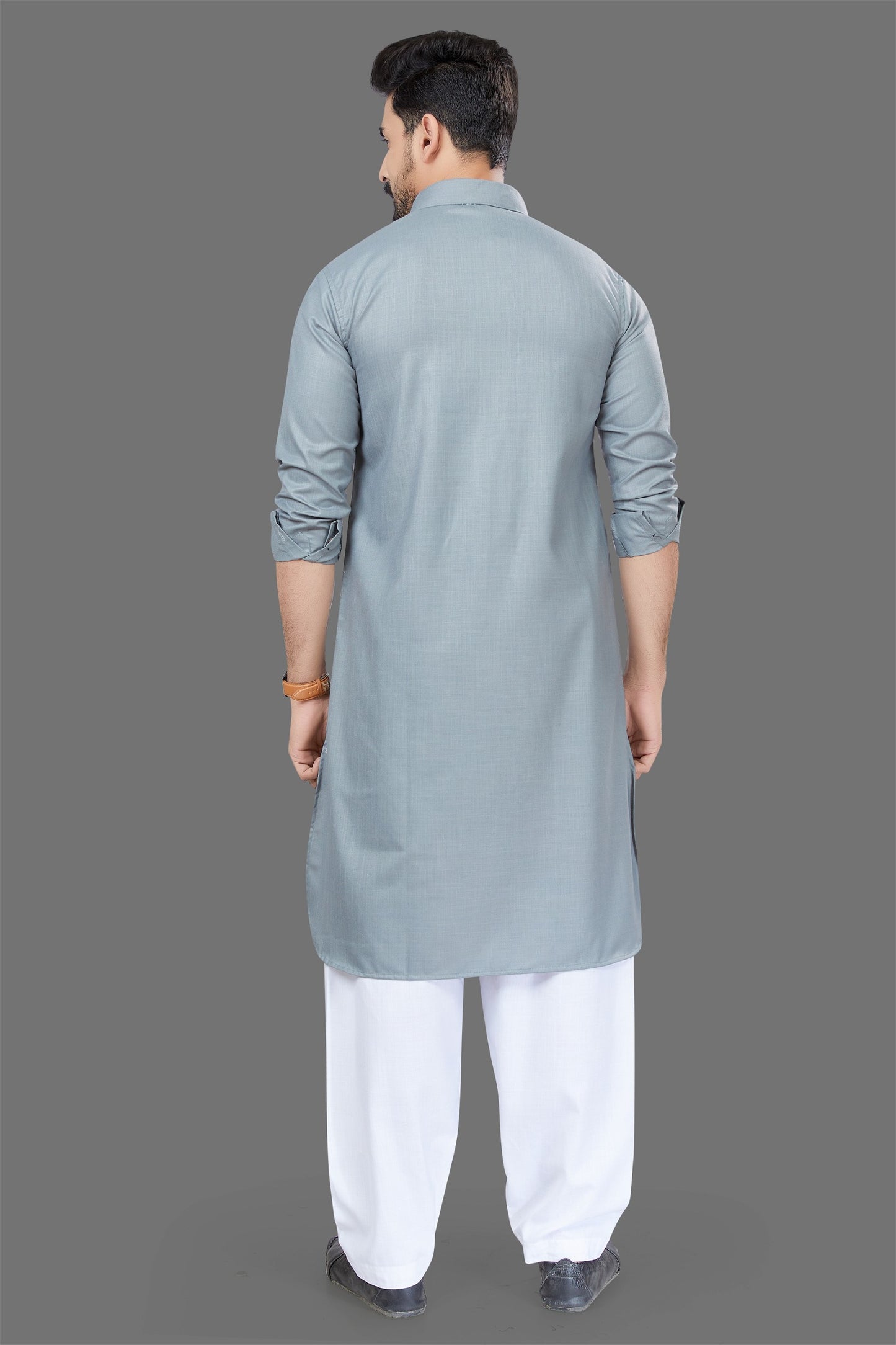 Gray Colour Casual Wear Mens Pathani Kurta Pajama