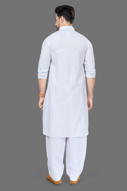 White Colour Mens Pathani Kurta Pajama